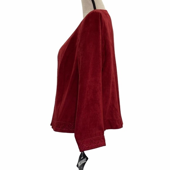 K Woman Red Faux Suede Embellished Open Jacket - Picture 4 of 12